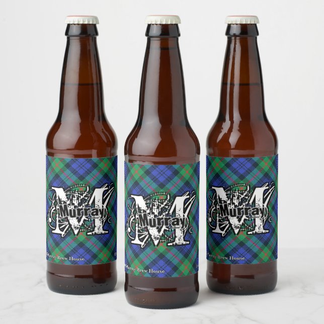 Etiqueta Para Botella De Cerveza Clan Murray Tartan Monograma (Botellas)