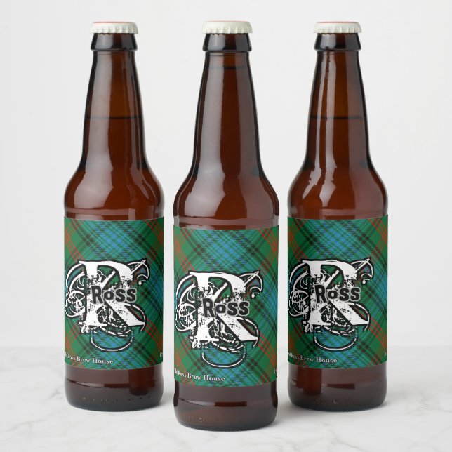 Etiqueta Para Botella De Cerveza Clan Ross Tartan Monograma (Botellas)