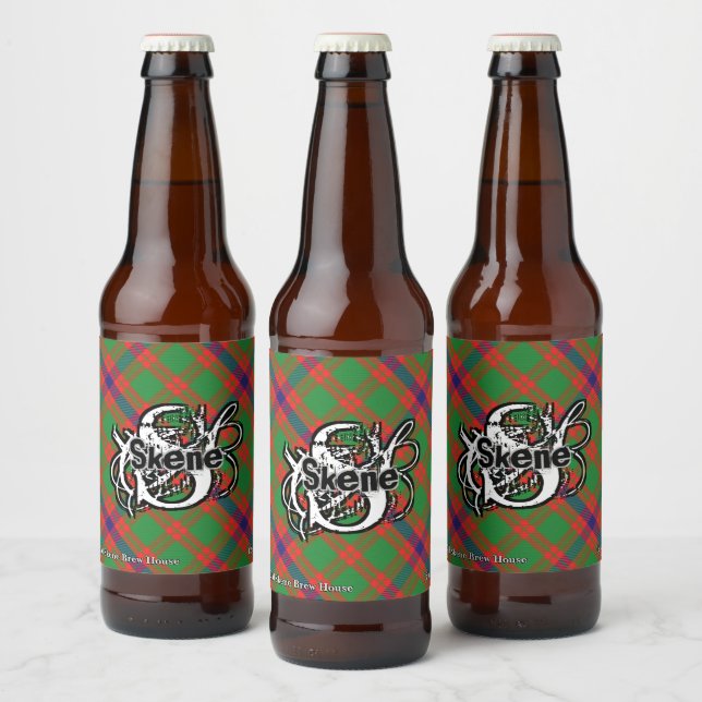 Etiqueta Para Botella De Cerveza Clan Skene Tartan Monograma (Botellas)