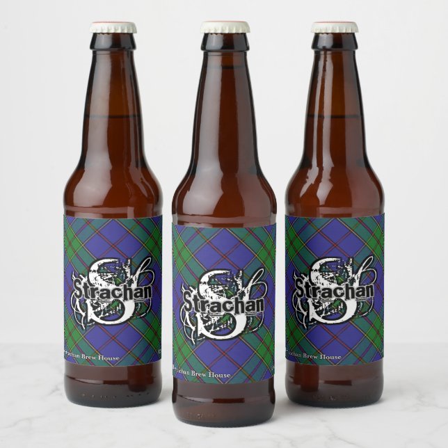 Etiqueta Para Botella De Cerveza Clan Strachan Tartán Monograma (Botellas)