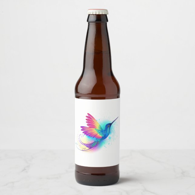 Etiqueta Para Botella De Cerveza Colibrí arcoiris exótica (Anverso)