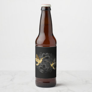 Etiqueta Para Botella De Cerveza Colibrí negro y dorado