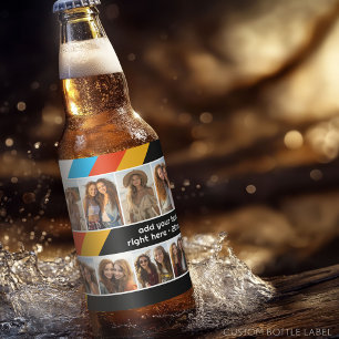 Etiqueta Para Botella De Cerveza Collage de 8 fotos - Raya Retro Cian