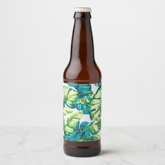 Etiqueta Para Botella De Cerveza Coloridas hojas tropicales de Banana y Monstera