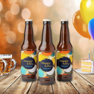 Etiqueta Para Botella De Cerveza Colorido retro 70 Feliz cumpleaños nombre personal