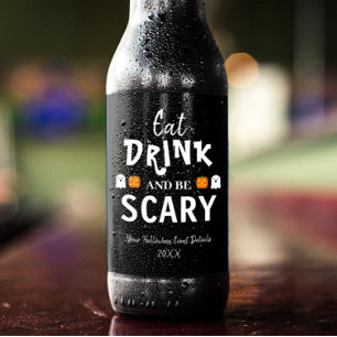 Etiqueta Para Botella De Cerveza Come, Bebe y Sé Espantoso Halloween