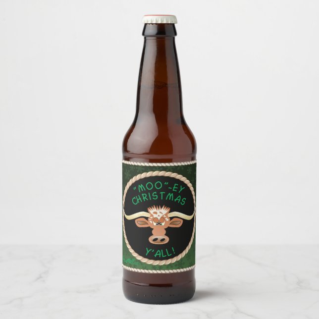 Etiqueta Para Botella De Cerveza Comical Longhorn Steer (Anverso)