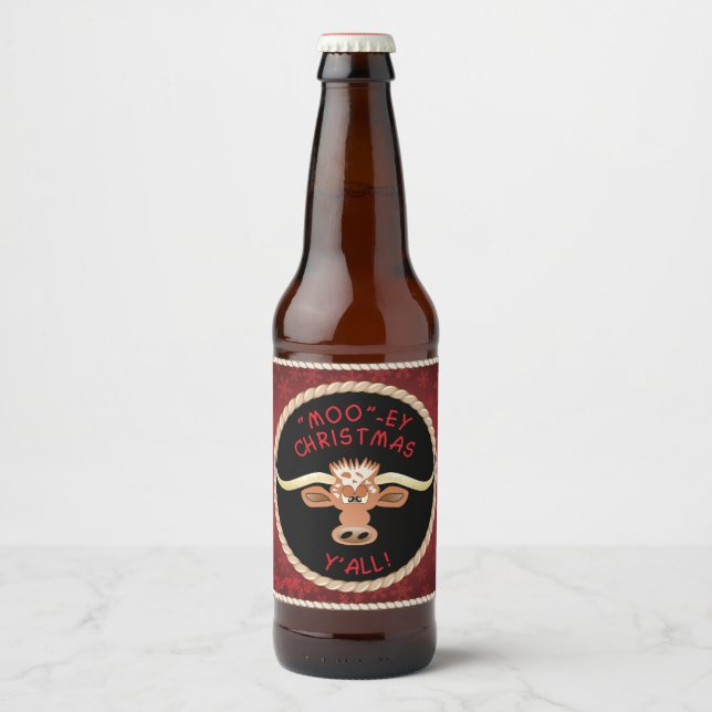 Etiqueta Para Botella De Cerveza Comical Longhorn Steer (Anverso)