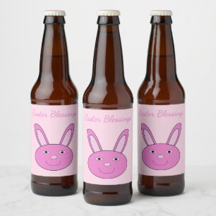 Etiqueta Para Botella De Cerveza Conejito Rosa Cara de Niña Primavera Pascua