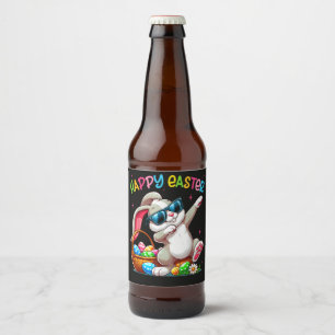 Etiqueta Para Botella De Cerveza Conejo divertido haciendo dabbing Pascua Feliz Pas