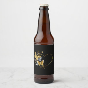 Etiqueta Para Botella De Cerveza Corazón con mariposas doradas