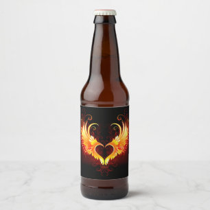Etiqueta Para Botella De Cerveza Corazón de Fuego Ángel con Alas