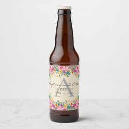 Etiqueta Para Botella De Cerveza Crema de flores silvestres amarillas rosadas de Br