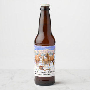 Etiqueta Para Botella De Cerveza Cuatrimestre Palomino De Caballos En Nieve De Invi