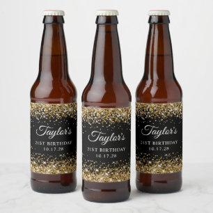 Etiqueta Para Botella De Cerveza Cumpleaños 21 Glitter Dorado Negro