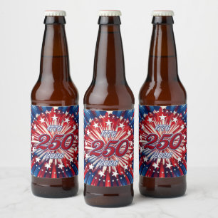 Etiqueta Para Botella De Cerveza Cumpleaños 250 de América 1776-2026 Fuegos Artific