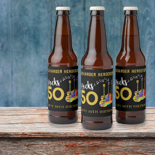 Etiqueta Para Botella De Cerveza Cumpleaños 50 Nombre Guitarras Música Rocks 50