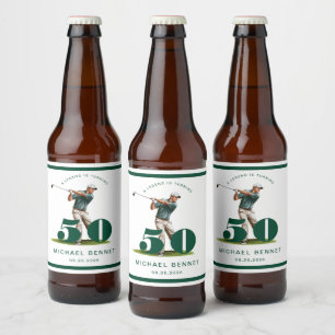 Etiqueta Para Botella De Cerveza Cumpleaños 50 personalizado de golf verde