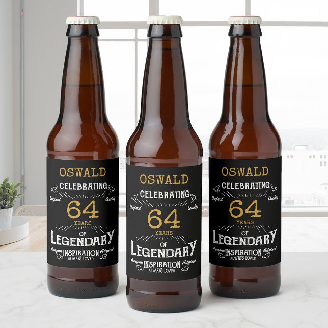 Etiqueta Para Botella De Cerveza Cumpleaños Black Gold (Black and gold birthday beer bottle labels. Add name and age for a unique touch.)