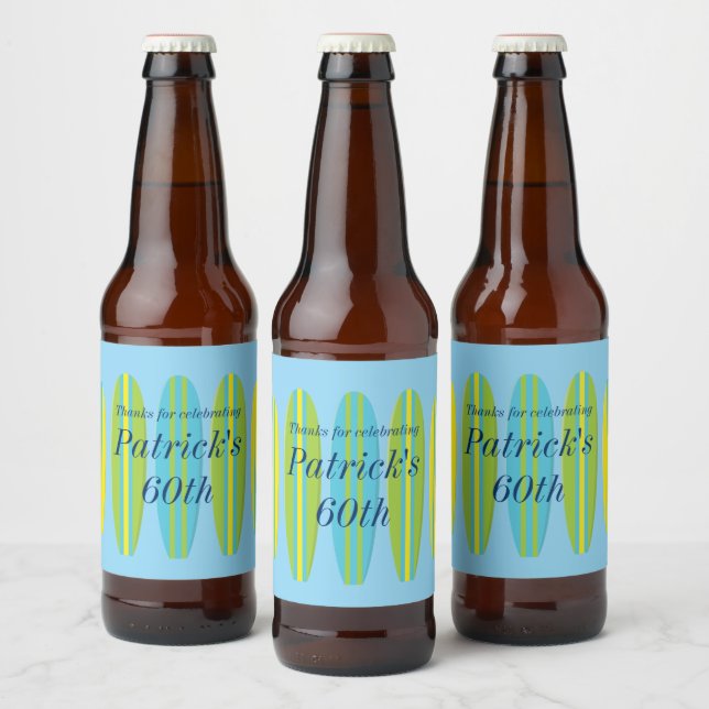 Etiqueta Para Botella De Cerveza Cumpleaños Bright Surfboards (Botellas)