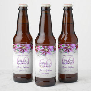 Etiqueta Para Botella De Cerveza Cumpleaños con Diamantes y Flores Elegantes