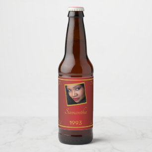 Etiqueta Para Botella De Cerveza Cumpleaños de la foto de oro de personalizado