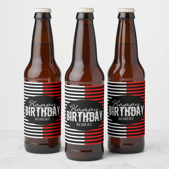 Etiqueta Para Botella De Cerveza Cumpleaños feliz de negros y rojos (Botellas)