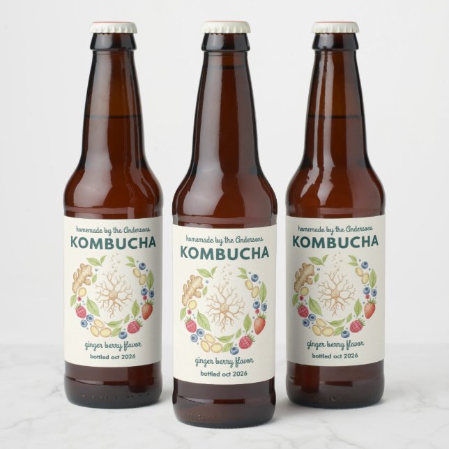 Etiqueta Para Botella De Cerveza Custom Kombucha Botanical Bottle Label  (Botellas)