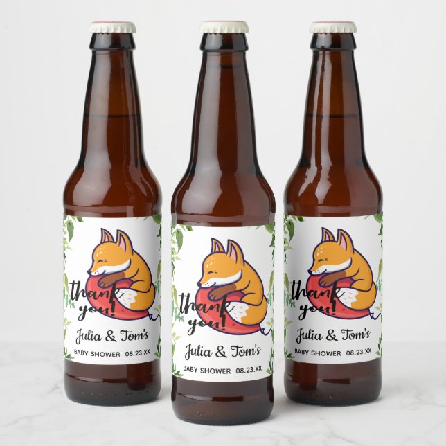 Etiqueta Para Botella De Cerveza Cute Fox Gracias Baby Shower (Botellas)