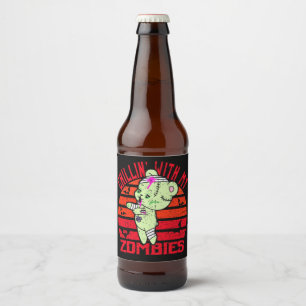 Etiqueta Para Botella De Cerveza Cute Halloween Chillin' con mis zombis Teddy Bear