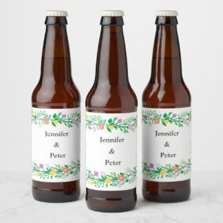 ETIQUETA PARA BOTELLA DE CERVEZA CUTE LEMON Y FLORES DECORACIÓN FLORAL