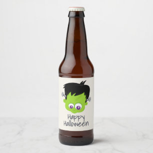 Etiqueta Para Botella De Cerveza Cuto verde Frankenstein Monster cara Halloween