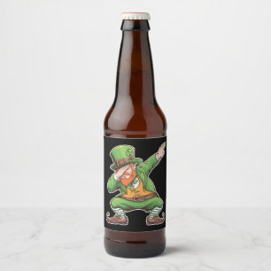 Etiqueta Para Botella De Cerveza Dab Dabbing Leprechaun en verde