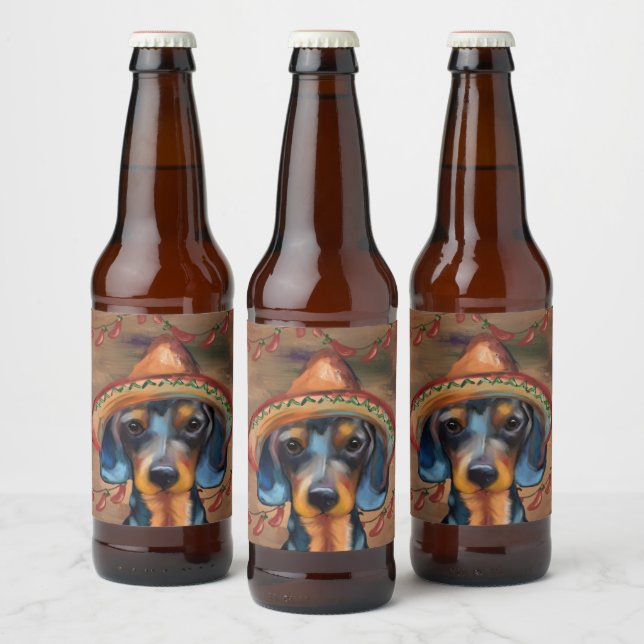 Etiqueta Para Botella De Cerveza Dachshund Cinco de Mayo (Botellas)