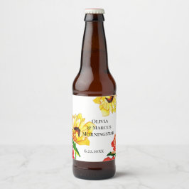Etiqueta Para Botella De Cerveza Daisies modernos de Gerbera rojo y amarillo