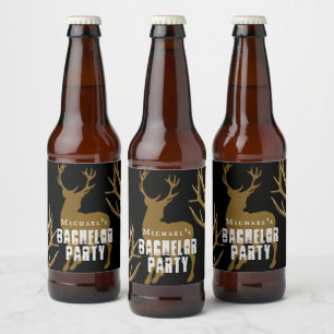 Etiqueta Para Botella De Cerveza Deer Hunter Groom Antlers Bacheler Party