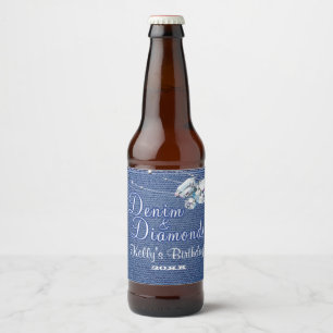 Etiqueta Para Botella De Cerveza Denim y diamantes