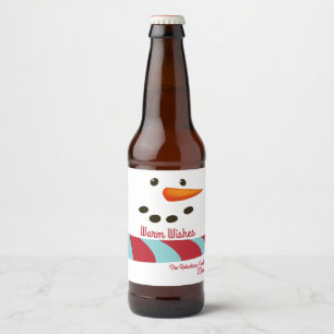 Etiqueta Para Botella De Cerveza Deseos cálidos, vacaciones de Snowman