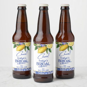 Etiqueta Para Botella De Cerveza Despedida de soltera con azulejo azul mosaico ital