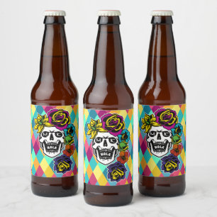 Etiqueta Para Botella De Cerveza Día de Muertos del Personalizado del cráneo de azú