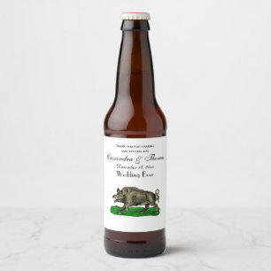Etiqueta Para Botella De Cerveza Dibujo De Boar Salvaje Vintage BW #3C