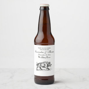 Etiqueta Para Botella De Cerveza Dibujo en blanco y negro de jabalí vintage #2