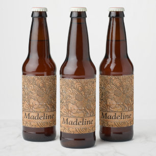 Etiqueta Para Botella De Cerveza Dibujos de madera con motivos florales personaliza