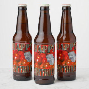 Etiqueta Para Botella De Cerveza Diseño de cumpleaños feliz de Staffy Puppy,