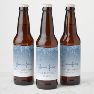 Etiqueta Para Botella De Cerveza Diversión Cumpleaños 21 Fiesta de Brillo Azul Gote