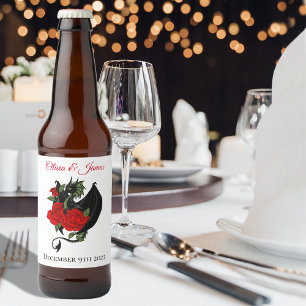 Etiqueta Para Botella De Cerveza Dragón negro Roses rojos Fantasía Boda