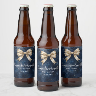 Etiqueta Para Botella De Cerveza Ducha de bebé de lazo dorado cielo nocturno azul m