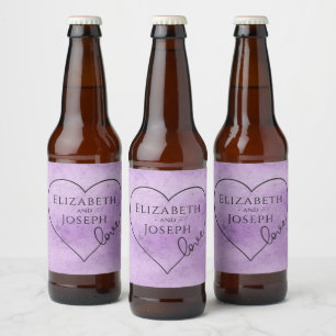 Etiqueta Para Botella De Cerveza Ducha Nupcial Bodas Corazón Amor Púrpura Acuarela