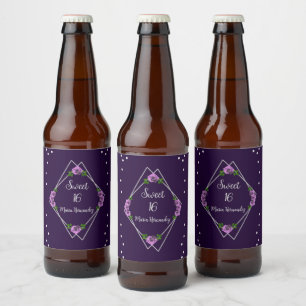 Etiqueta Para Botella De Cerveza Dulce geométrico morado Rosa plateado 16