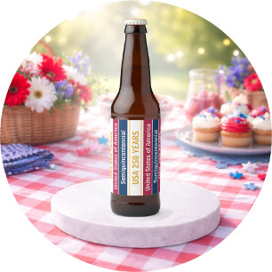 Etiqueta Para Botella De Cerveza EE. UU. 250 Años Semiquincentenario Franjas Patrió